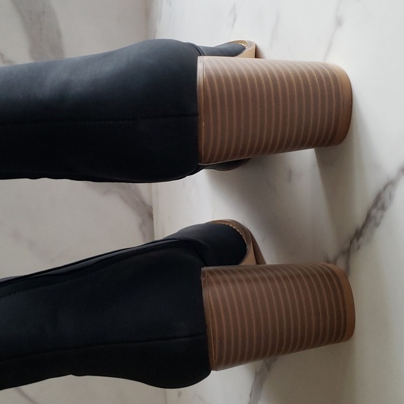 Coutgo Square Toe Chelsea Ankle Boots Stacked Block Heel Zip Up Black Size 10 - Picture 5 of 9